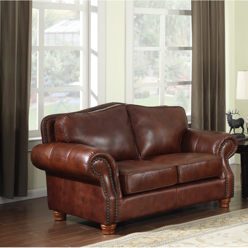 Darby Home Co Battista 72 Genuine Leather Round Arm Loveseat Reviews Wayfair